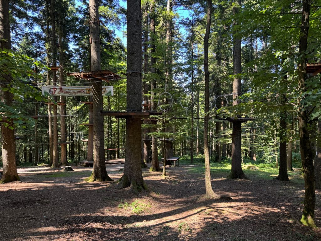 Accrobranche à Nogent-le-Roi le Lutinopark, — famille escaladant arbres parc aventure
